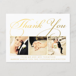 金ゴールド結婚のThank You Scriptタイポグラフィ写真 ポストカード