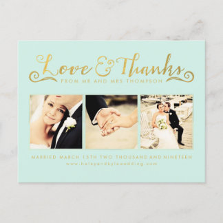 金ゴールド結婚のThank You Scriptタイポグラフィ写真 ポストカード