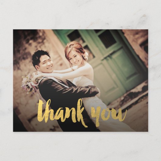 金ゴールド結婚のThank You Scriptフォトポストカード ポストカード (正面)