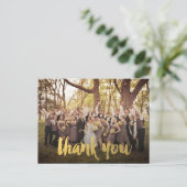 金ゴールド結婚のThank You Scriptフォトポストカード ポストカード (スタンド正面)