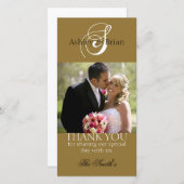 金ゴールド結婚イニシャルの感謝してい写真カード サンキューカード (正面/裏面)