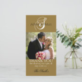 金ゴールド結婚イニシャルの感謝してい写真カード サンキューカード (スタンド正面)