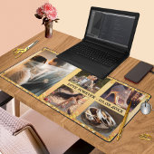 金ゴールド結婚グリッターの写真コラージュ デスクマット