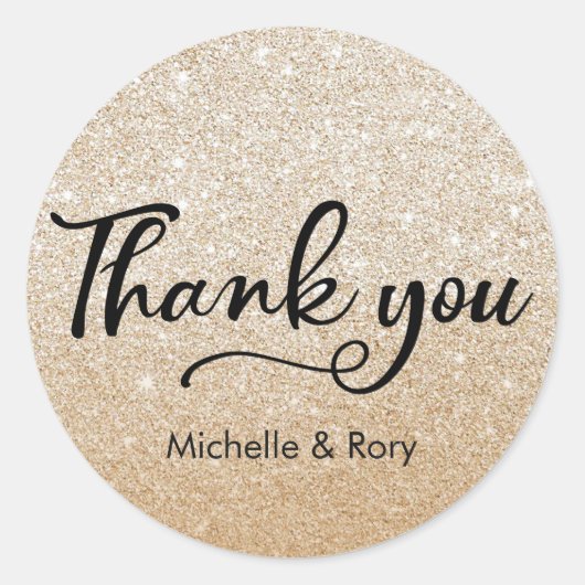 金ゴールド結婚グリッターの名パーソナライズされた前シール ラウンドシール (正面)