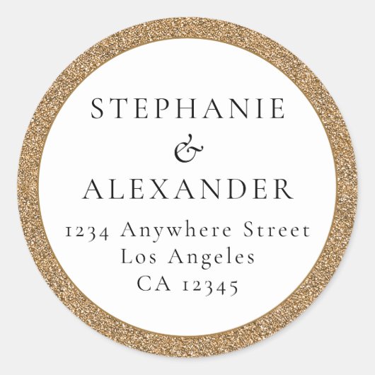 金ゴールド結婚グリッター名差出人住所 ラウンドシール (正面)