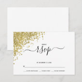 金ゴールド結婚グリッター 出欠カード (正面/裏面)