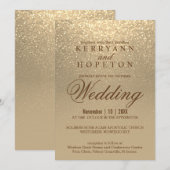 金ゴールド結婚グリッター 招待状 (正面/裏面)