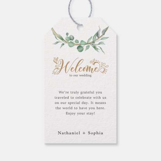 金ゴールド結婚グリーンのウェルカムギフトラベル ギフトタグ (裏面)