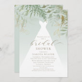 金ゴールド結婚グリーンズドレスブライダルシャワー 招待状 (正面/裏面)