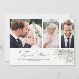 金ゴールド結婚グリーンリーさんThank You Photo サンキューカード
