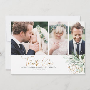 金ゴールド結婚グリーンリーさんThank You Photo サンキューカード