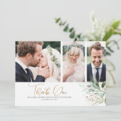 金ゴールド結婚グリーンリーさんThank You Photo サンキューカード (スタンド正面)