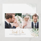 金ゴールド結婚グリーンリーさんThank You Photo サンキューカード (正面/裏面)