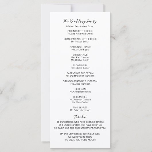 金ゴールド結婚グリーンリーの式典プログラム4x9カード (裏面)