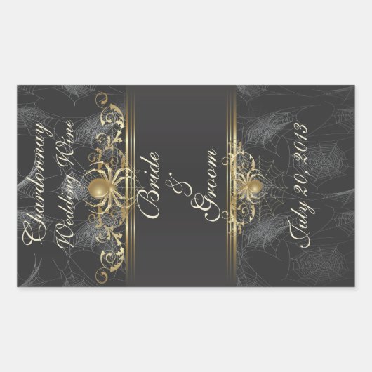 金ゴールド結婚スパイダーズのワインラベルシール 長方形シール (正面)