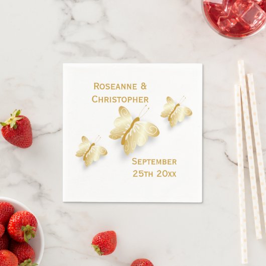 金ゴールド結婚ズナプキンズバタフライデザイン スタンダードカクテルナプキン (インサイチュ)