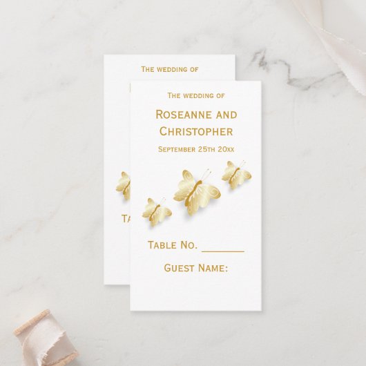 金ゴールド結婚ズプレイスセッティングカード蝶デザイン プレイスカード (正面/裏面インサイチュ)