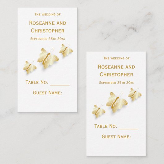 金ゴールド結婚ズプレイスセッティングカード蝶デザイン プレイスカード (正面/裏面)