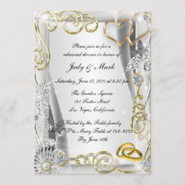 金ゴールド結婚ズリングや輪ハートリハーサルディナー招待状 招待状