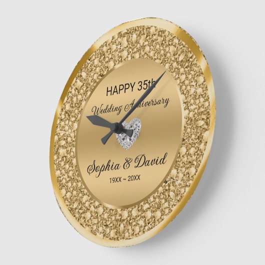 金ゴールド結婚ダイヤモンド記念日 ラージ壁時計 (傾斜)