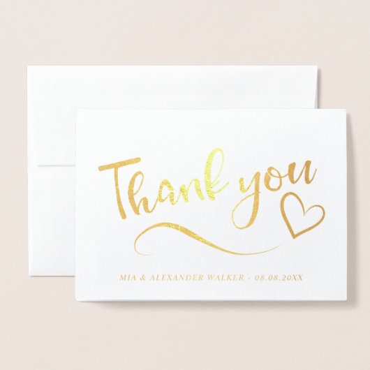 金ゴールド結婚ハートの写真ありがとう 箔カード (封筒付き正面)