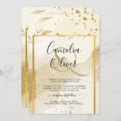 金ゴールド結婚パールのアルコール抽象芸術LeahG 招待状 (正面/裏面)
