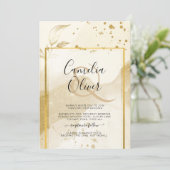 金ゴールド結婚パールのアルコール抽象芸術LeahG 招待状 (スタンド正面)