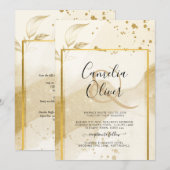 金ゴールド結婚パールのアルコール抽象芸術LeahG 招待状 (正面/裏面)