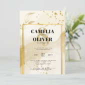 金ゴールド結婚パールのアルコール抽象芸術LeahG 招待状 (スタンド正面)