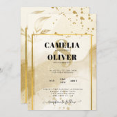 金ゴールド結婚パールのアルコール抽象芸術LeahG 招待状 (正面/裏面)
