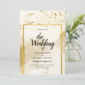 金ゴールド結婚パールのアルコール抽象芸術LeahG 招待状 (スタンド正面)