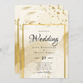 金ゴールド結婚パールのアルコール抽象芸術LeahG 招待状 (正面/裏面)