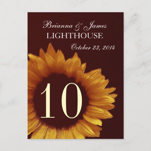 金ゴールド結婚ヒマワリのテーブル番号 ポストカード (正面)