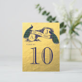 金ゴールド結婚ピーコックのテーブル番号 ポストカード (スタンド正面)