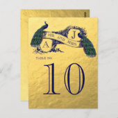 金ゴールド結婚ピーコックのテーブル番号 ポストカード (正面/裏面)