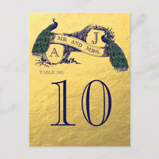 金ゴールド結婚ピーコックのテーブル番号 ポストカード (正面)
