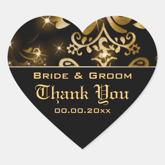 金ゴールド結婚ブラックの感謝してい冬「あなた」 ハートシール (正面)