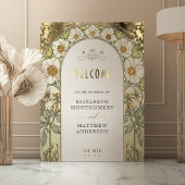 金ゴールド結婚マグノリアの植物歓迎のサイン 箔ポスター