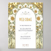 金ゴールド結婚マグノリアの植物歓迎のサイン 箔ポスター (正面)