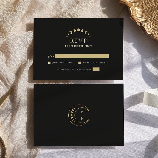 金ゴールド結婚ムーン 出欠カード