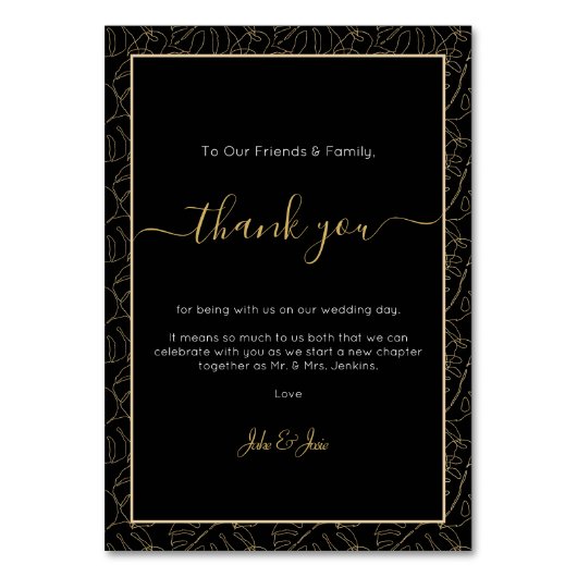 金ゴールド結婚モンステ感謝していラリーフのユテーブル・カード テーブルナンバー (正面)