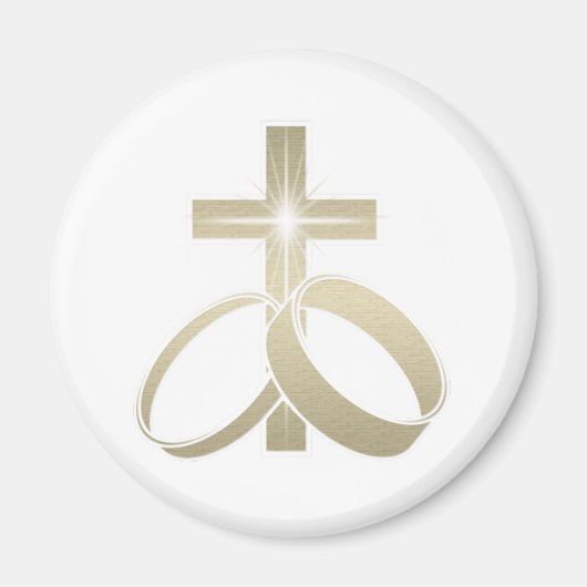 金ゴールド結婚リングとクロスアート マグネット (正面)