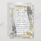 金ゴールド結婚リングや輪ハートブライダルシャワー招待状 招待状 (正面/裏面)