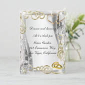 金ゴールド結婚リングや輪ハート披露宴カード 招待状 (スタンド正面)