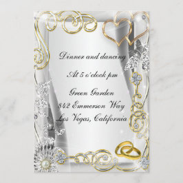 金ゴールド結婚リングや輪ハート披露宴カード 招待状