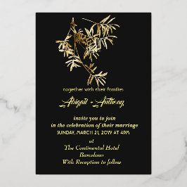 金ゴールド結婚リーフモダンミニマル 箔招待状