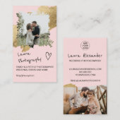 金ゴールド結婚写真家のピンクフローラ2枚 名刺 (正面/裏面)