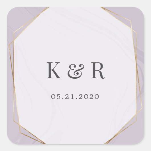 金ゴールド結婚幾何大理石モノグラム角石 スクエアシール (正面)