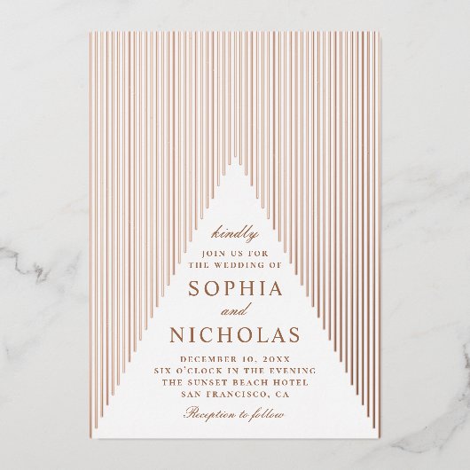 金ゴールド結婚幾何学的エレガントモダン冬 箔招待状 (正面)