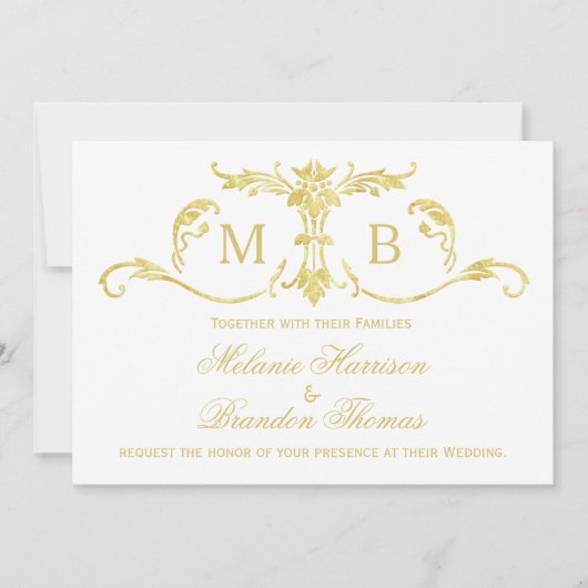 金ゴールド結婚式招待状とRSVP結婚のセット 招待状 (正面)